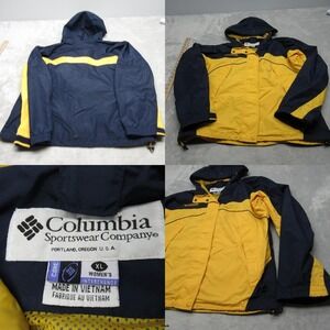Vintage Columbia Jacket Womens XL Yellow Blue Interchange Hooded 3 in 1 Shell‎